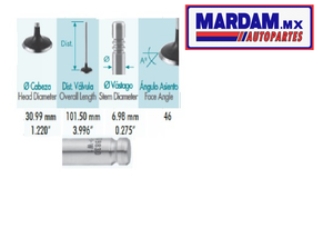 VALVULA ADMISION CHEVROLET CORSA MERIVA CHEVY PALIO ADVENTURE L4 1.6L  1.8L 07/10   CODIGO AS-9830-STD